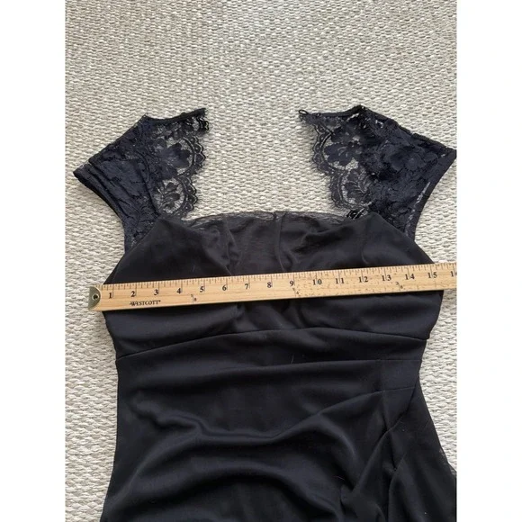 Vintage Black Open Back Lace Goth Dress Y2K Draped Neck Midi 90's 6 Romantic - Picture 15 of 15